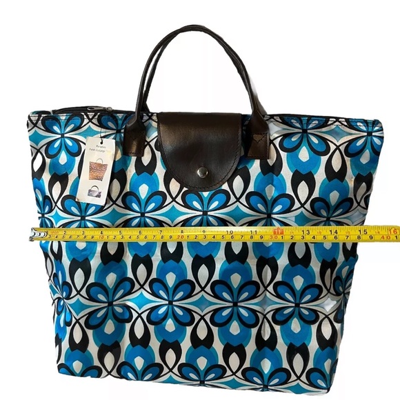 Fold-Up Pliage Large Tote Nylon Bag Geometric Pattern Vibrant Blue - Picture 6 of 8